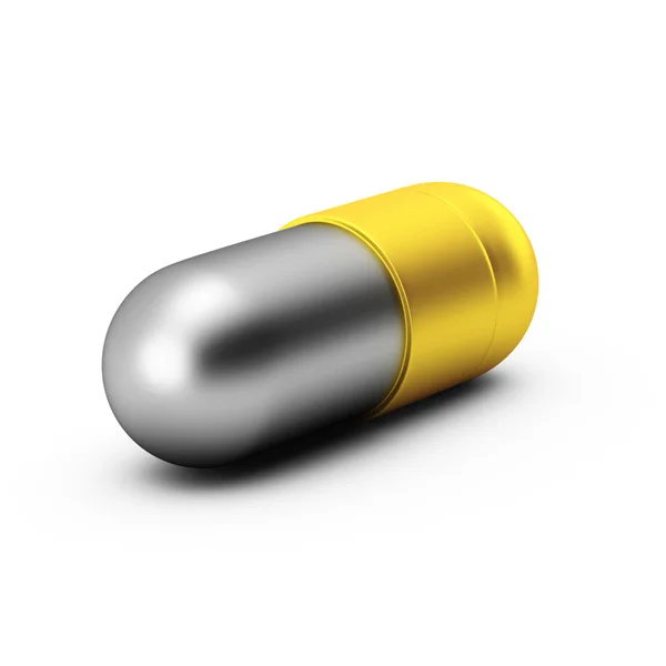 3D vykreslení zlaté a stříbrné pilulku na bílém pozadí — Stock fotografie