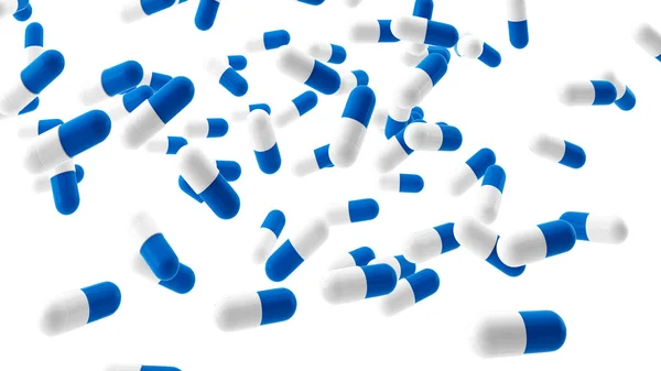 3d renderizado de muchas píldoras sobre fondo blanco — Foto de Stock