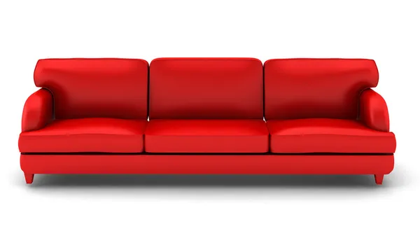 3D візуалізація червоного шкіряного дивана на білому — стокове фото