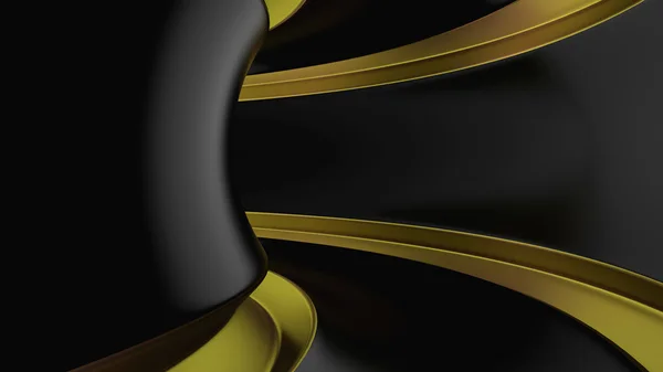 3D візуалізація чорно-золотого абстрактного тунелю — стокове фото
