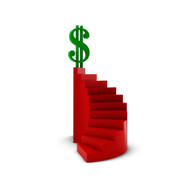 3D vykreslení zeleného dolaru na červené ledder — Stock fotografie