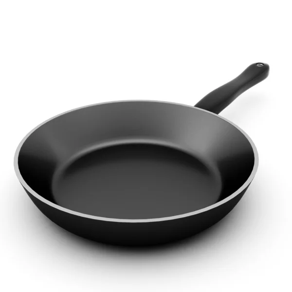 3D візуалізація чорної сковороди на білому — стокове фото