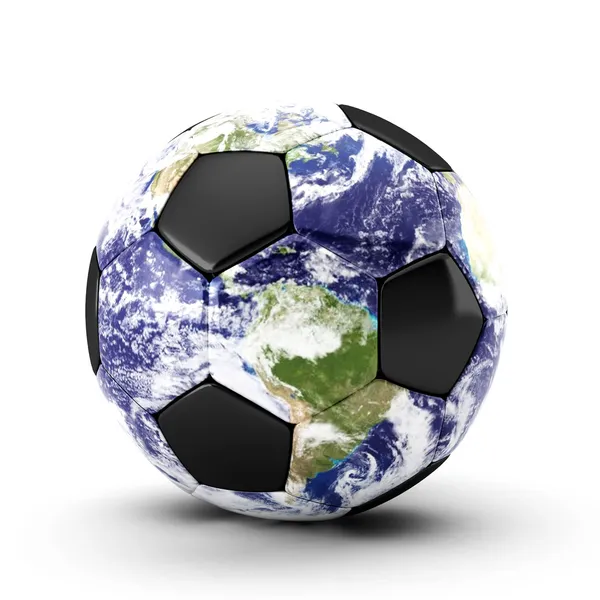 3D καθιστούν, μπάλας ποδοσφαίρου γης σε λευκό — Φωτογραφία Αρχείου