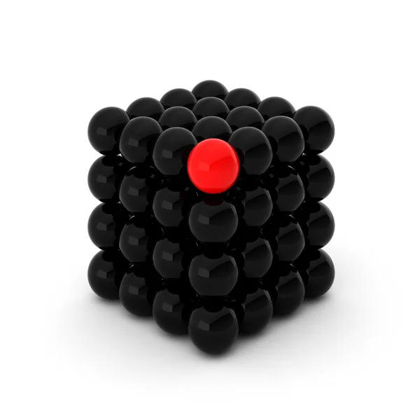 3d renderizado de cubo con una bola única — Foto de Stock