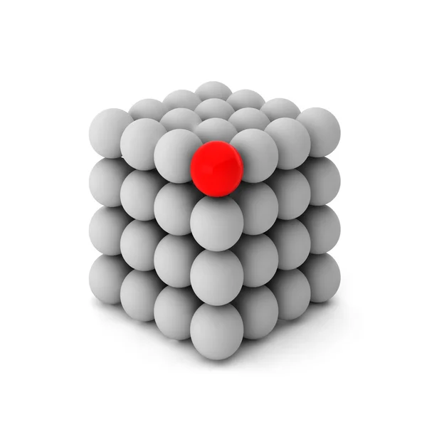 3D візуалізація кубика з одним унікальним м'ячем — стокове фото
