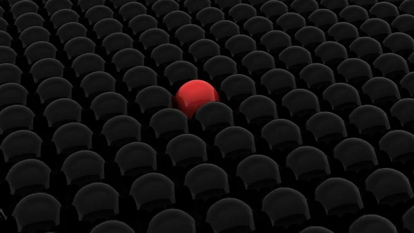 3d renderizado de muchas bolas negras y una roja — Foto de Stock