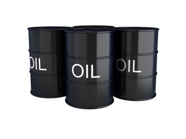 3d render of black oil barrels on white clipart