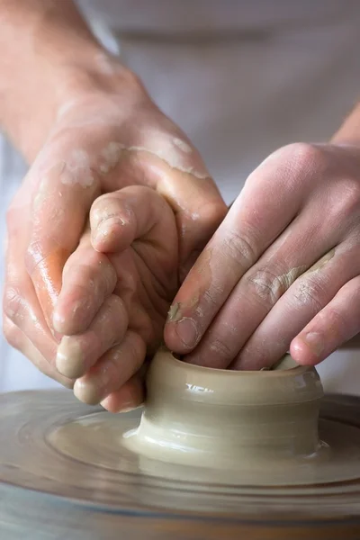 stock image Potter`s hands making new pot.