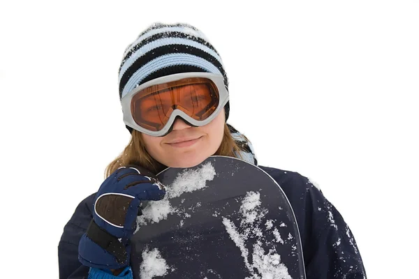 Молодая девушка с сноубордом . — стоковое фото