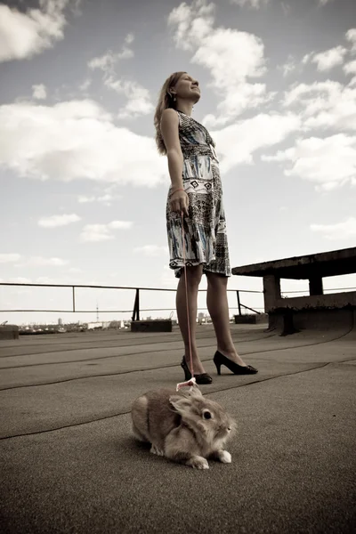 Meisje met konijn. — Stockfoto