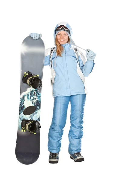 Menina com snowboard. — Fotografia de Stock