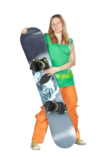 Flicka med snowboard. — Stockfoto