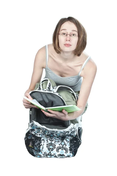 Estudiante con mochila y cuaderno . — Foto de Stock