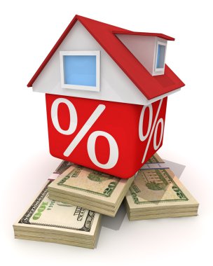 House from red cube with percent symbol clipart