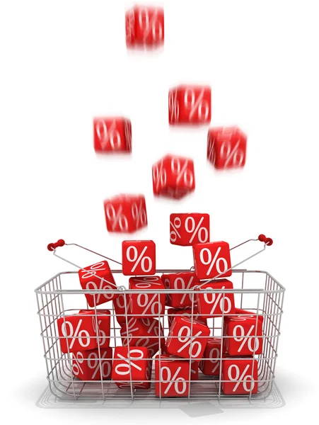 Cesta Compras Com Cubos Vermelhos — Fotografia de Stock
