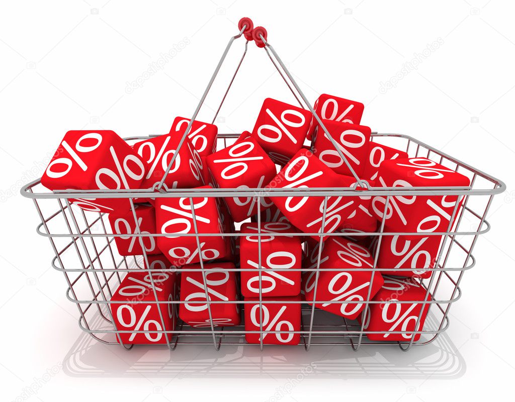 Shopping basket with red cubes