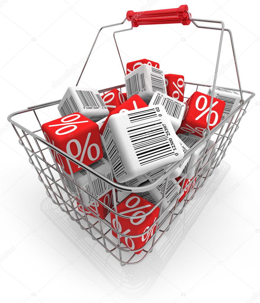Shopping basket with cubes isolated on white