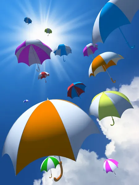 五彩缤纷的遮阳伞上的蓝色天空背景 — 图库照片