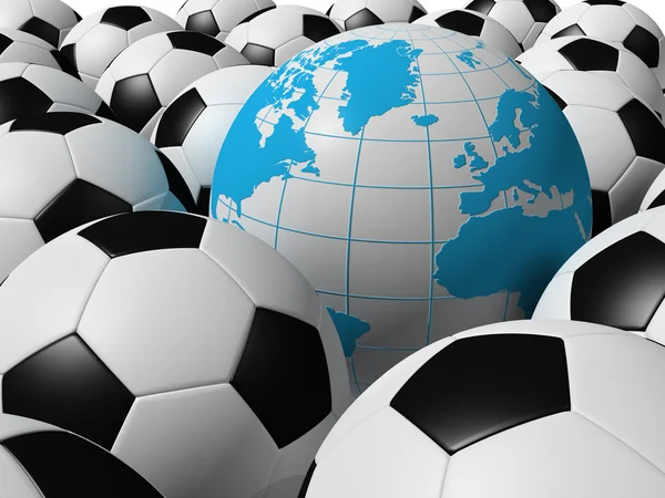 Gerenderde Voetballen Met Globe — Stockfoto