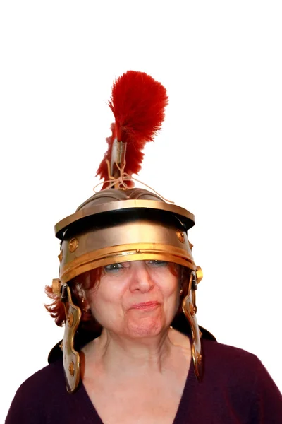 Funny Portraits - Woman With Roman Helmet — Stock Photo, Image