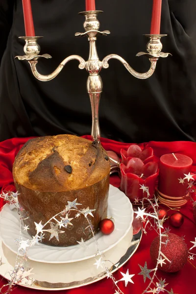 Christmas Table With Italian Panettone — Stock Photo, Image