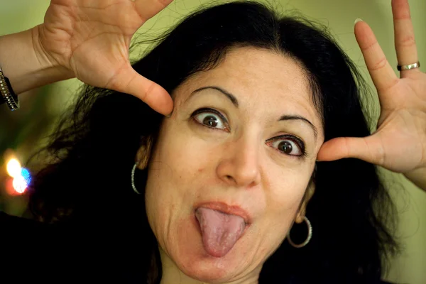 Funny Portraits Woman Crazy Expression — Stok fotoğraf
