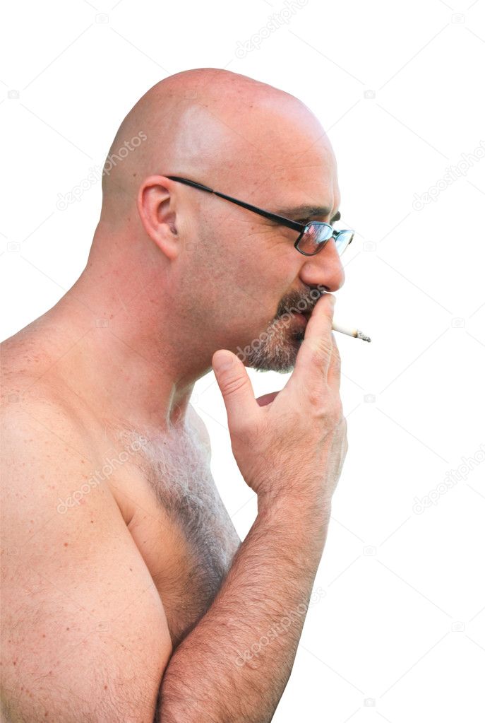 Lifestyles - Man smoking isolated on white background.
