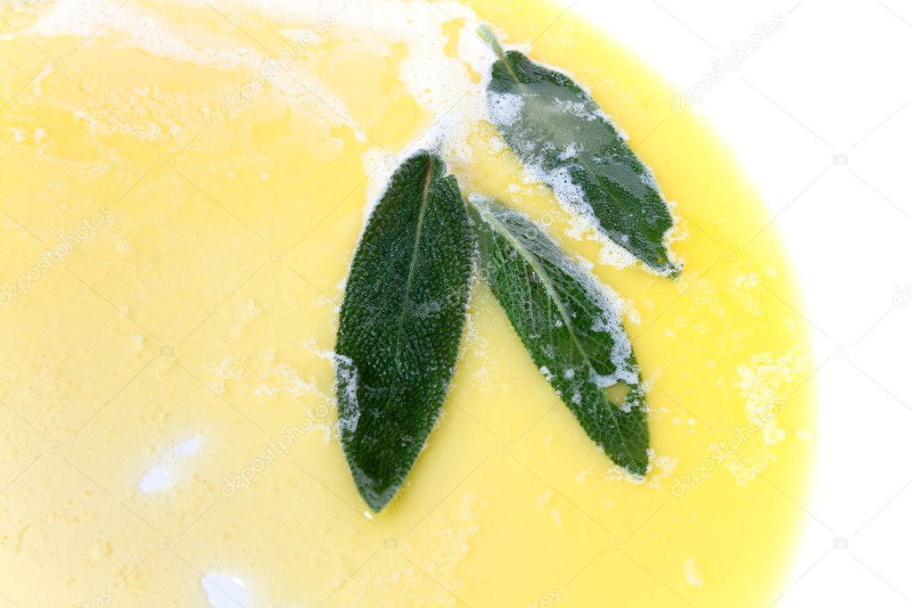 Food Ingredients - Seasoning - Sage leaves in melted butter.