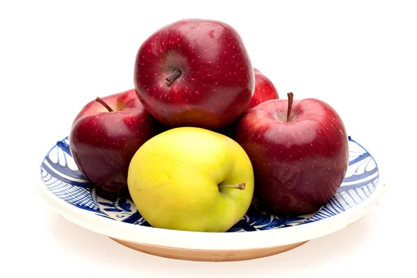 Food Fruits Plate Fresh Apples Isolated White Background — Stock Photo, Image