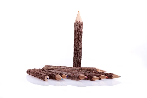 Objects Crafts Original Pencils Made Branches Isolated White Background — Stock Photo, Image