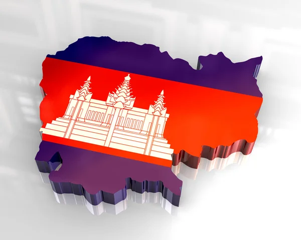 3D χάρτη σημαία της Καμπότζης — Φωτογραφία Αρχείου