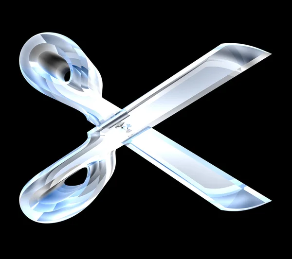 Scissor in transparent glass on black background — Stock Photo, Image