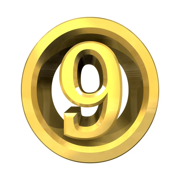 3d number 9 in gold — Stock Photo, Image