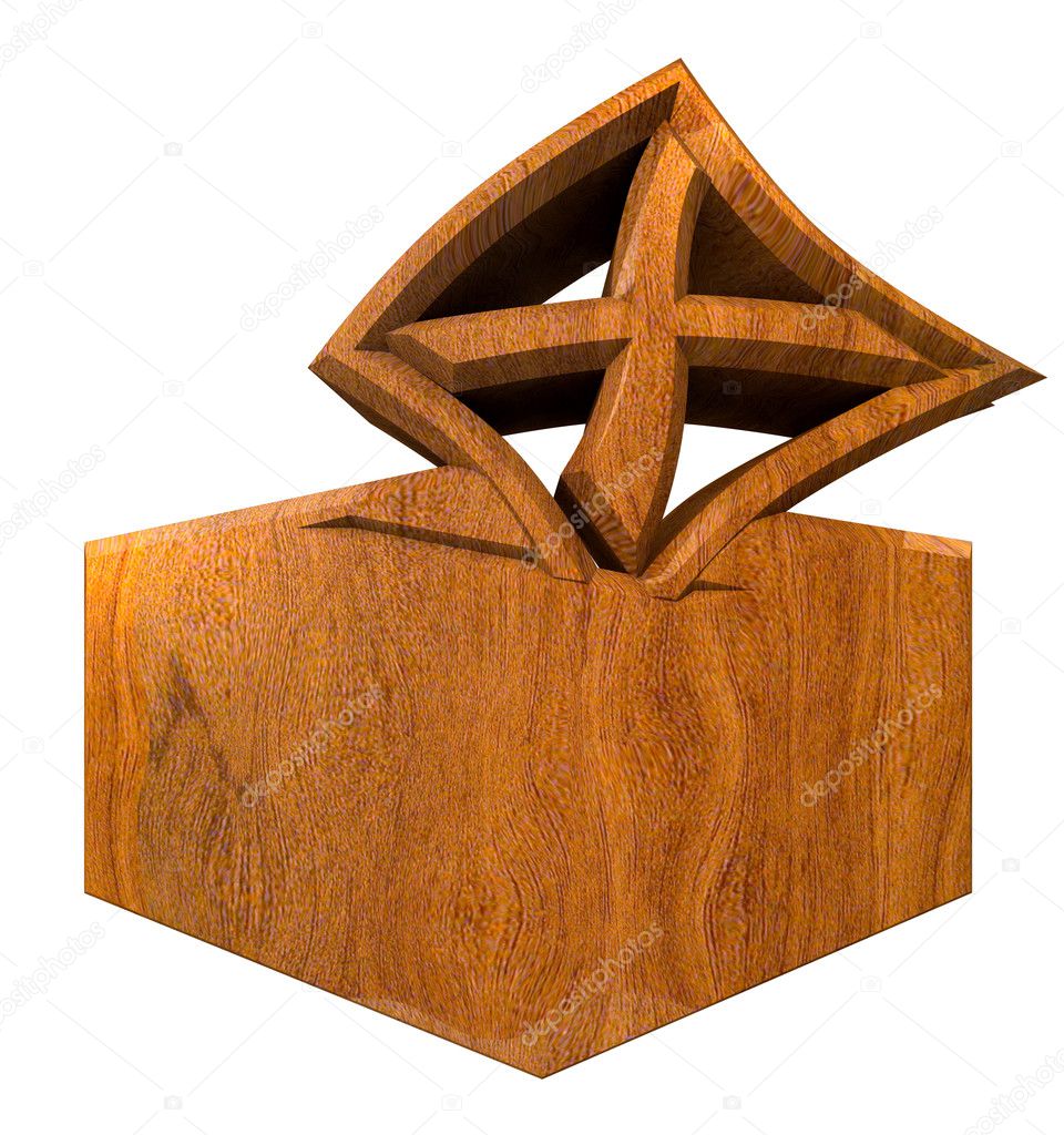 Symbol of placing a voting slip into a ballot box over a white background in wood