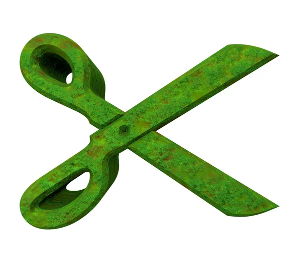 Ножницы в зеленой траве - 3d — стоковое фото