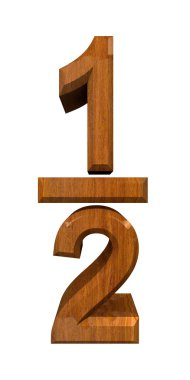 1-2 one quarter in wood - 3D clipart