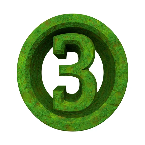 3D-nummer 3 in groene gras — Stockfoto