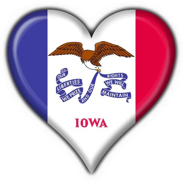Iowa (ABD Devleti) düğmesini bayrağı şekli kalp — Stok fotoğraf