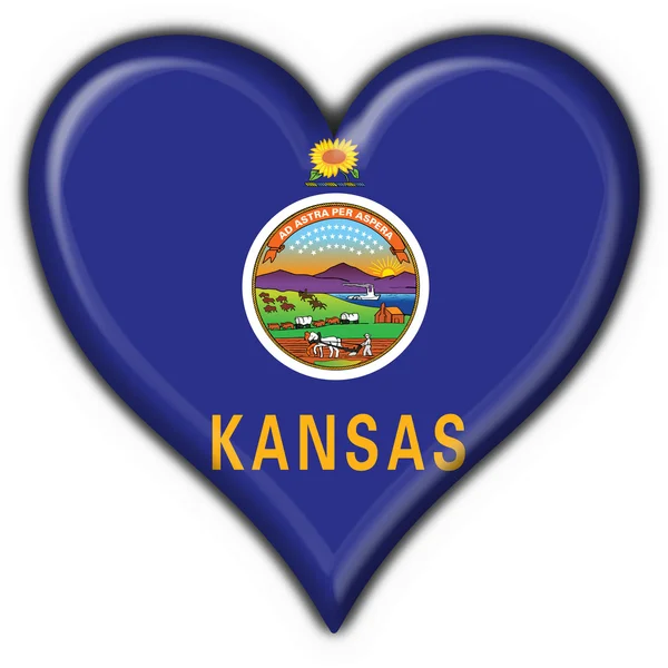 Kansas (Estados Unidos da América) botão bandeira forma do coração — Fotografia de Stock