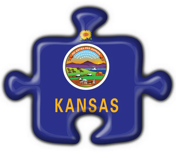 Kansas (États-Unis) forme de puzzle bouton drapeau — Photo
