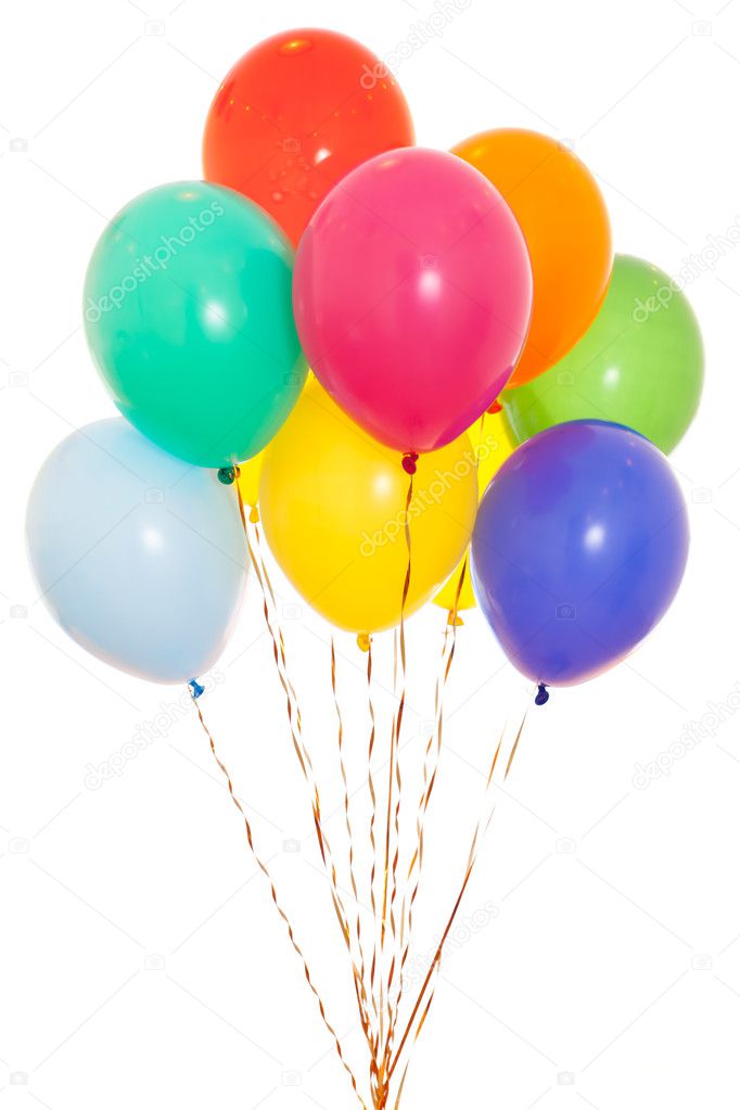 Colourful balloons bunch filled with helium isolated on white — Stock