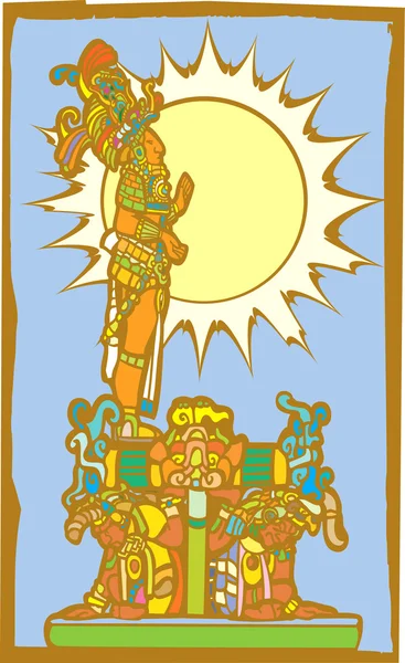 Mayan Lord with Sun and Slaves — Stock Vector