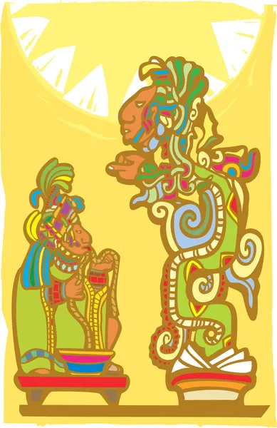 Le sacrifice maya et le serpent de vision — Image vectorielle