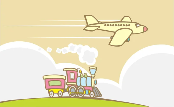 火车和喷气飞机 — 图库矢量图片