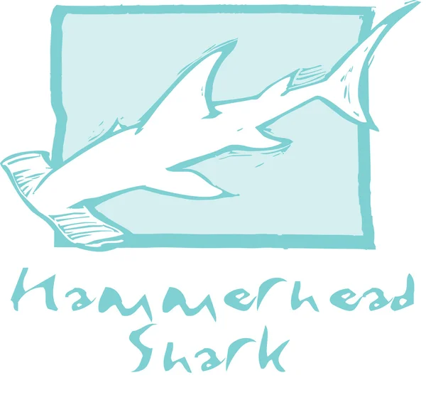 Hammerhead Rekin Pływa Oceanie Stylu Drzeworytu — Wektor stockowy