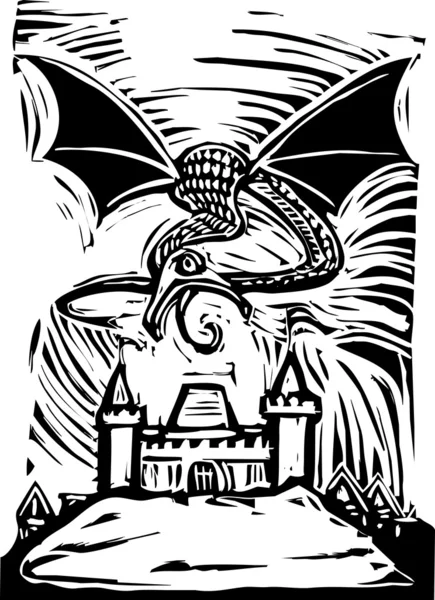 Dragon över slottet — Stock vektor