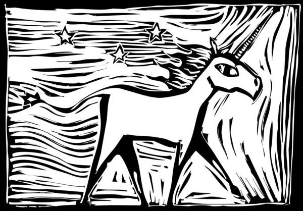 Woodcut Unicorn — Stock Vector