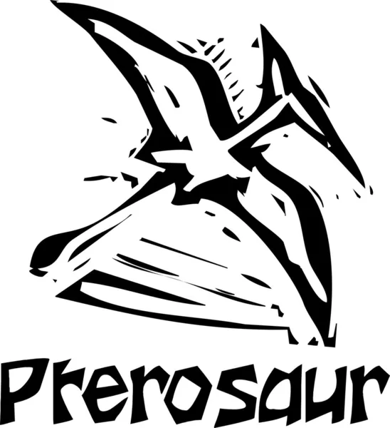Woodcut Pterosaur Dinosaur — Stock Vector