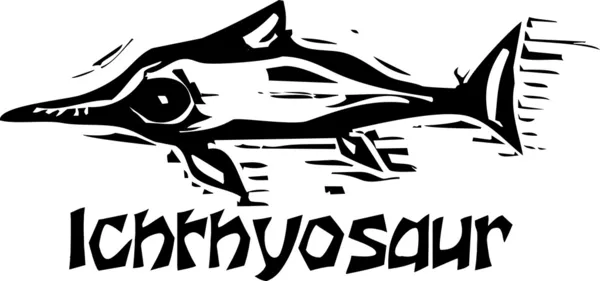 Woodcut Ichthyosaur Dinosaur — Stock Vector