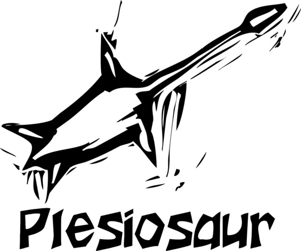 Woodcut Plesiosaur Dinosaur — Stock Vector
